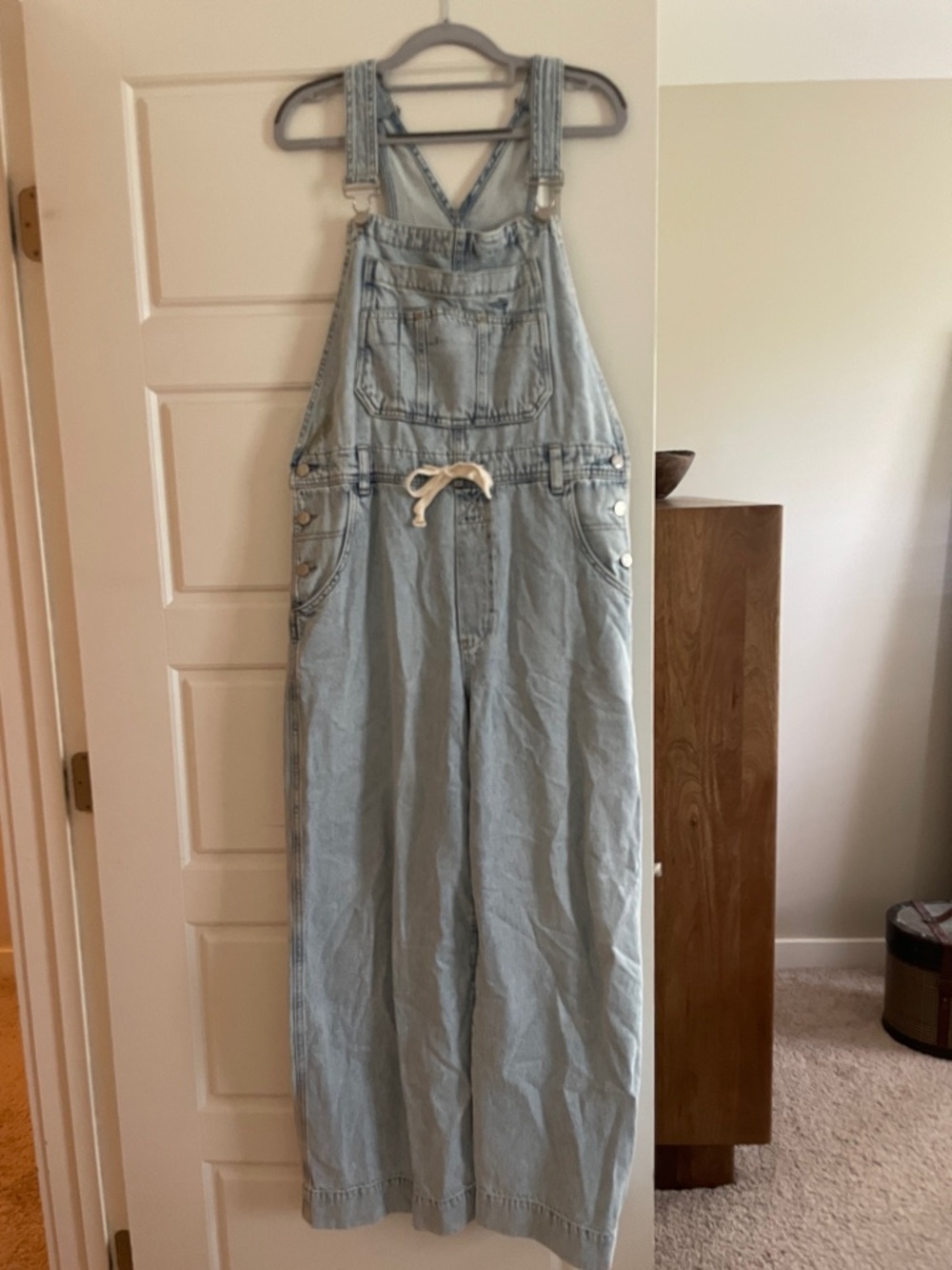 Light Wash Denim Overalls Jumpsuit - Casual Wide-Leg